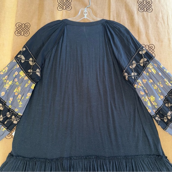 Free People NWT! Women'S Mix It Up Floral Beaded Tunic Dress Or Blouse In Black - Picture 15 of 17